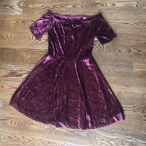 NWT Purple Velvet Off the Shoulder Dress